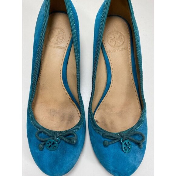 Tory Burch Suede Bow Wedge Flats - Teal - Size 5M - Picture 3 of 7